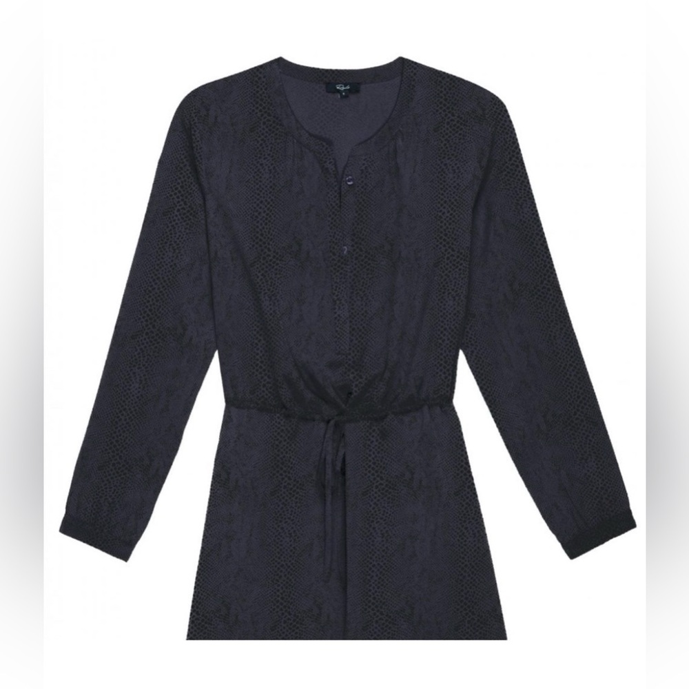 Rails 100% Silk, Black/Charcoal, Long Sleeve, Midi Dress With Subtle Cobra Print - Picture 4 of 10